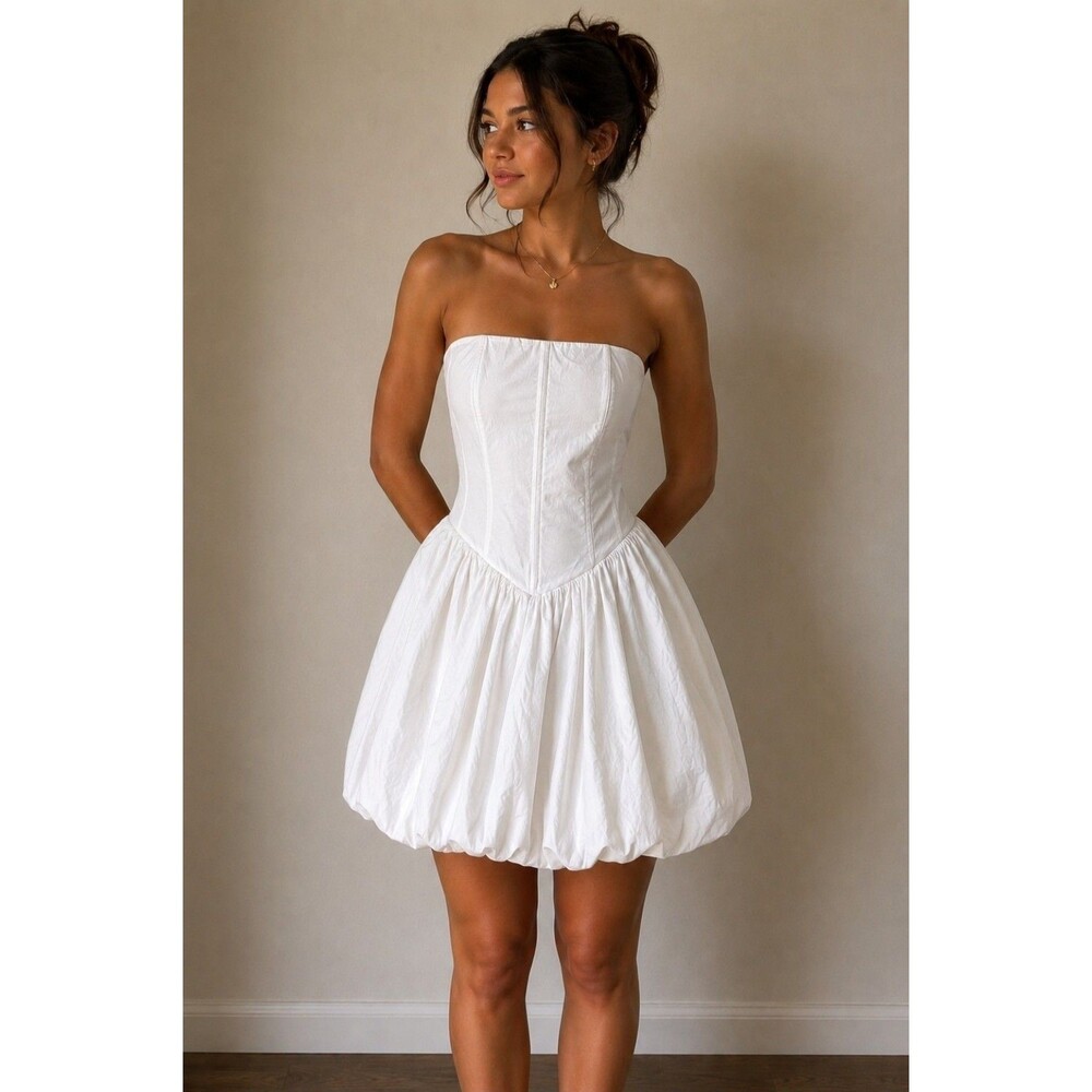 LENA White Bubble Hem Mini Dress Corset Style Coquette Balletcore XS - Picture 1 of 8